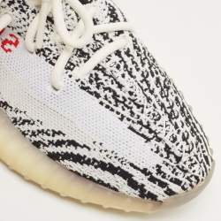 Pre Owned Yeezy x Adidas White/Black Knit Fabric Boost 350 V2 Zebra Sneakers Size 39 1/3