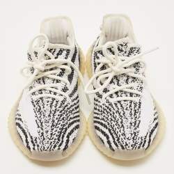Pre Owned Yeezy x Adidas White/Black Knit Fabric Boost 350 V2 Zebra Sneakers Size 39 1/3
