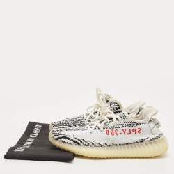 Pre Owned Yeezy x Adidas White/Black Knit Fabric Boost 350 V2 Zebra Sneakers Size 39 1/3