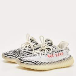 Pre Owned Yeezy x Adidas White/Black Knit Fabric Boost 350 V2 Zebra Sneakers Size 39 1/3