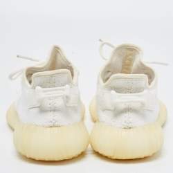 Pre Owned Yeezy x Adidas White Knit Fabric Boost 350 V2 Triple White Sneakers Size 38 2/3