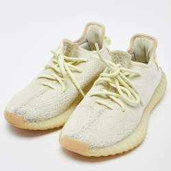Pre Owned Yeezy x Adidas Green Knit Fabric Boost 350 V2 Butter Sneakers Size 39 1/3
