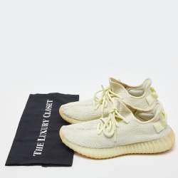 Pre Owned Yeezy x Adidas Green Knit Fabric Boost 350 V2 Butter Sneakers Size 39 1/3