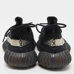 Pre Owned Yeezy x Adidas Black Boost Knit Fabric 350 V2 Core Black White Sneakers Size 39 1/3
