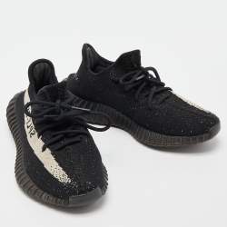 Pre Owned Yeezy x Adidas Black Boost Knit Fabric 350 V2 Core Black White Sneakers Size 39 1/3