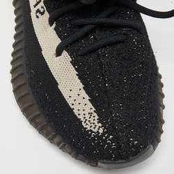 Pre Owned Yeezy x Adidas Black Boost Knit Fabric 350 V2 Core Black White Sneakers Size 39 1/3