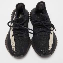 Pre Owned Yeezy x Adidas Black Boost Knit Fabric 350 V2 Core Black White Sneakers Size 39 1/3