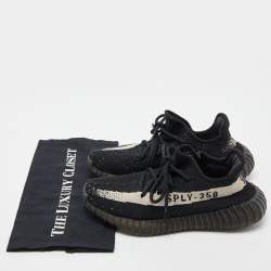 Pre Owned Yeezy x Adidas Black Boost Knit Fabric 350 V2 Core Black White Sneakers Size 39 1/3