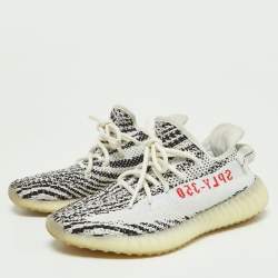 Pre Owned Yeezy x Adidas White/Black Knit Fabric Boost 350 V2 Zebra Sneakers Size 39 1/3