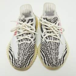 Pre Owned Yeezy x Adidas White/Black Knit Fabric Boost 350 V2 Zebra Sneakers Size 39 1/3