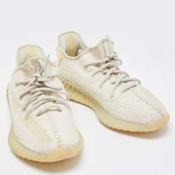 Pre Owned Yeezy x Adidas White Knit Fabric Boost 350-V2Light Sneakers Size 43 1/3