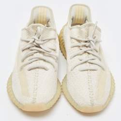Pre Owned Yeezy x Adidas White Knit Fabric Boost 350-V2Light Sneakers Size 43 1/3