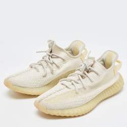 Pre Owned Yeezy x Adidas White Knit Fabric Boost 350-V2Light Sneakers Size 43 1/3
