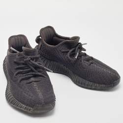 Pre Owned Yeezy x Adidas Black Knit Fabric Boost 350 V2 "Black" Sneakers Size 38 2/3