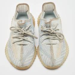 Pre Owned Yeezy x Adidas White/Green Knit Fabric Boost 350 V2 Cloud White Non Reflective Sneakers Size 38 2/3