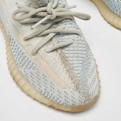 Pre Owned Yeezy x Adidas White/Green Knit Fabric Boost 350 V2 Cloud White Non Reflective Sneakers Size 38 2/3