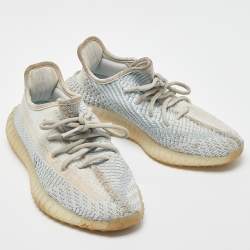 Pre Owned Yeezy x Adidas White/Green Knit Fabric Boost 350 V2 Cloud White Non Reflective Sneakers Size 38 2/3