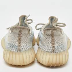 Pre Owned Yeezy x Adidas White/Green Knit Fabric Boost 350 V2 Cloud White Non Reflective Sneakers Size 38 2/3