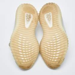 Pre Owned Yeezy x Adidas White/Green Knit Fabric Boost 350 V2 Cloud White Non Reflective Sneakers Size 38 2/3