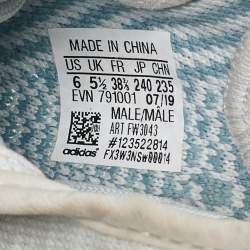 Pre Owned Yeezy x Adidas White/Green Knit Fabric Boost 350 V2 Cloud White Non Reflective Sneakers Size 38 2/3