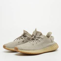 Pre Owned Yeezy x Adidas Grey Fabric Boost 350 V2- Sesame Sneakers Size 39 1/3