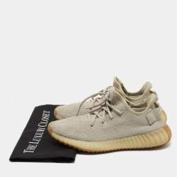 Pre Owned Yeezy x Adidas Grey Fabric Boost 350 V2- Sesame Sneakers Size 39 1/3