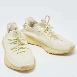 Pre Owned Yeezy x Adidas Green Knit Fabric Boost 350 V2Sesame Sneakers Size 41 1/3