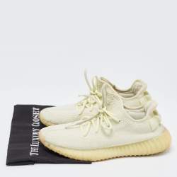 Pre Owned Yeezy x Adidas Green Knit Fabric Boost 350 V2Sesame Sneakers Size 41 1/3