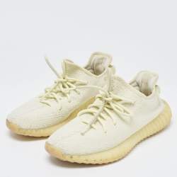 Pre Owned Yeezy x Adidas Green Knit Fabric Boost 350 V2Sesame Sneakers Size 41 1/3