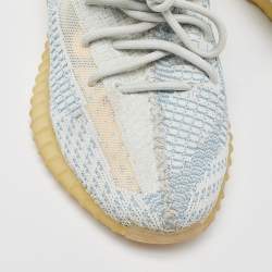 Pre Owned Yeezy x Adidas White/Green Knit Fabric Boost 350 V2 Cloud White Non Reflective Sneakers Size 40 2/3