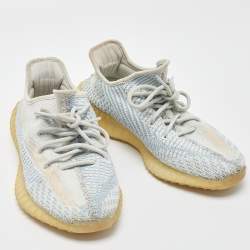Pre Owned Yeezy x Adidas White/Green Knit Fabric Boost 350 V2 Cloud White Non Reflective Sneakers Size 40 2/3