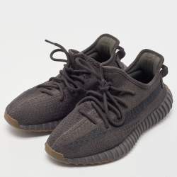 Pre Owned Yeezy x Adidas Black Knit Fabric Boost 350 V2 Cinder Sneakers Size 39 1/3