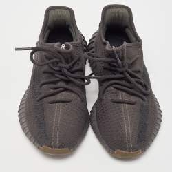 Pre Owned Yeezy x Adidas Black Knit Fabric Boost 350 V2 Cinder Sneakers Size 39 1/3