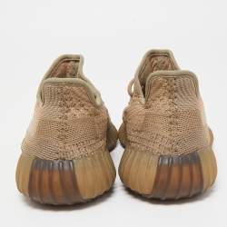 Pre Owned Yeezy x Adidas Brown Knit Fabric Boost 350 V2 Sand Taupe Sneakers Size 40