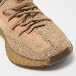 Pre Owned Yeezy x Adidas Brown Knit Fabric Boost 350 V2 Sand Taupe Sneakers Size 40