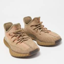 Pre Owned Yeezy x Adidas Brown Knit Fabric Boost 350 V2 Sand Taupe Sneakers Size 40