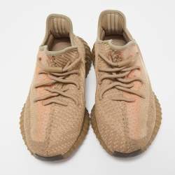 Pre Owned Yeezy x Adidas Brown Knit Fabric Boost 350 V2 Sand Taupe Sneakers Size 40