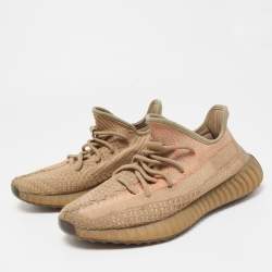 Pre Owned Yeezy x Adidas Brown Knit Fabric Boost 350 V2 Sand Taupe Sneakers Size 40