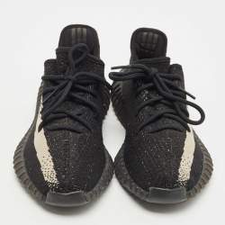 Pre Owned Yeezy x Adidas Black Knit Fabric Boost 350 V2 Oreo Sneakers Size 40