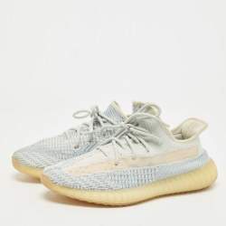 Pre Owned Yeezy x Adidas Two Tone Knit Fabric Boost 350 V2 Cloud White Non Reflective Sneakers Size 42 2/3