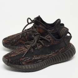 Pre Owned Yeezy x Adidas Black/Brown Knit Fabric Boost 350 V2 MX Rock Sneakers Size 38