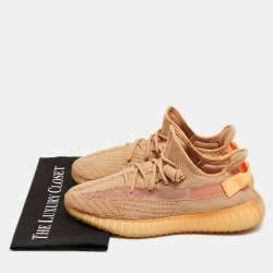 Pre Owned Yeezy x Adidas Orange Knit Fabric Boot 350 V2 Clay Sneakers Size 42 1/3