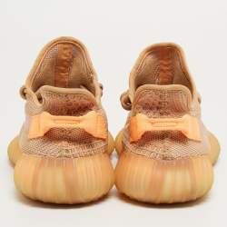 Pre Owned Yeezy x Adidas Orange Knit Fabric Boot 350 V2 Clay Sneakers Size 42 1/3