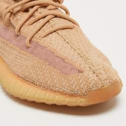 Pre Owned Yeezy x Adidas Orange Knit Fabric Boot 350 V2 Clay Sneakers Size 42 1/3