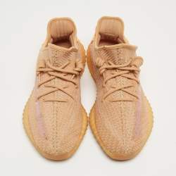 Pre Owned Yeezy x Adidas Orange Knit Fabric Boot 350 V2 Clay Sneakers Size 42 1/3