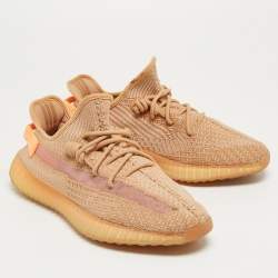 Pre Owned Yeezy x Adidas Orange Knit Fabric Boot 350 V2 Clay Sneakers Size 42 1/3