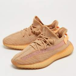 Pre Owned Yeezy x Adidas Orange Knit Fabric Boot 350 V2 Clay Sneakers Size 42 1/3
