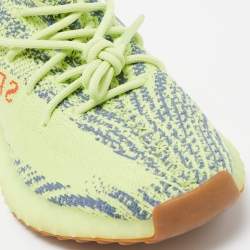Pre Owned Yeezy x Adidas Neon Yellow/Blue Knit Fabric Boost 350 V2 Semi Frozen Yellow Sneakers Size 44