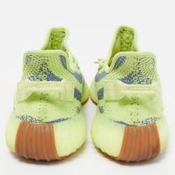 Pre Owned Yeezy x Adidas Neon Yellow/Blue Knit Fabric Boost 350 V2 Semi Frozen Yellow Sneakers Size 44