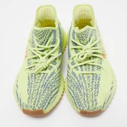 Pre Owned Yeezy x Adidas Neon Yellow/Blue Knit Fabric Boost 350 V2 Semi Frozen Yellow Sneakers Size 44